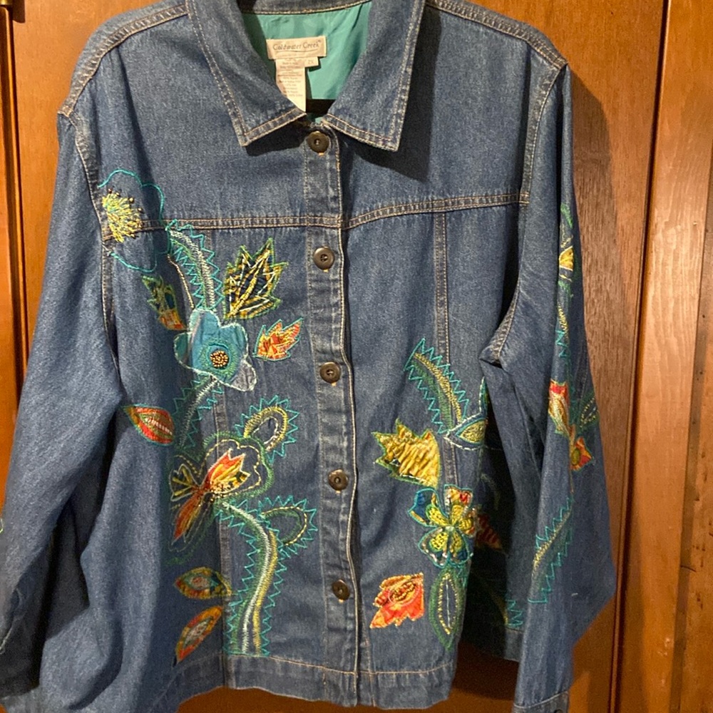 2X Coldwater Creek, denim, embroidered jacket. Wonderful condition.